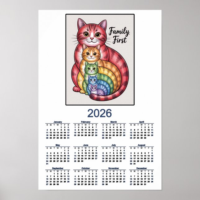 2026 Kattkalender Familjen Först Poster (Framsidan)