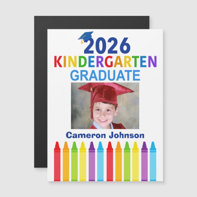 2026 Kindergarten Graduation Photo Magnetic Card (Fram/baksida)