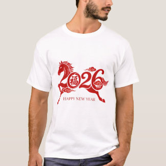 2026 Kinesiskt nyår År för häst Röd grafik T Shirt