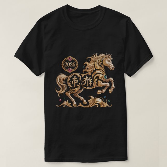 2026 Kinesiskt Nyår Häst Guld- T Shirt (Design framsida)
