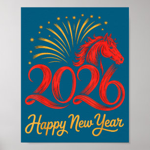 2026 Kinesiskt Zodiakshästår Gott Nytt År Eld Poster
