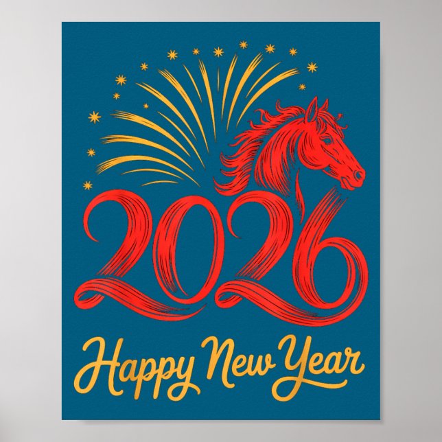 2026 Kinesiskt Zodiakshästår Gott Nytt År Eld Poster (Framsidan)