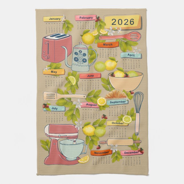 2026 Kitchen Calendar Tea Towel Kökshandduk (Vertikal)