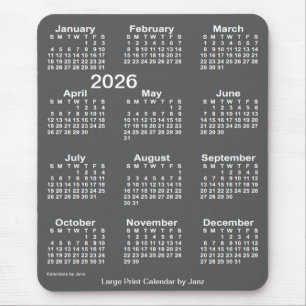 2026 Kolstorlekskalender i stor tryckstil av Janz Musmatta