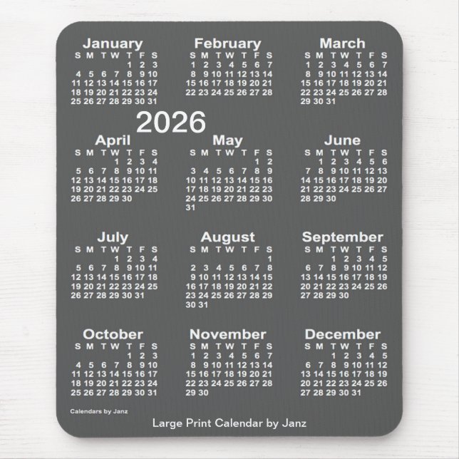 2026 Kolstorlekskalender i stor tryckstil av Janz Musmatta (Framsidan)