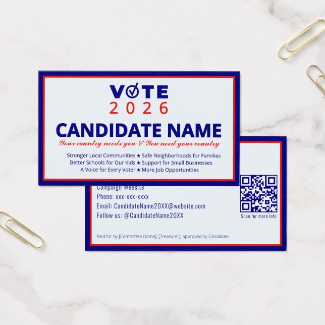 2026 Kontakt för politiska kandidatländer i Kampan Visitkort (Kontor)