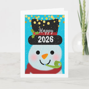 2026 Lägg till ett år nytt år Snögubbe Kort