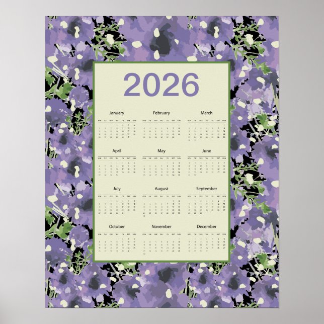 2026 Lila Blommor Väggkalender Poster (Framsidan)