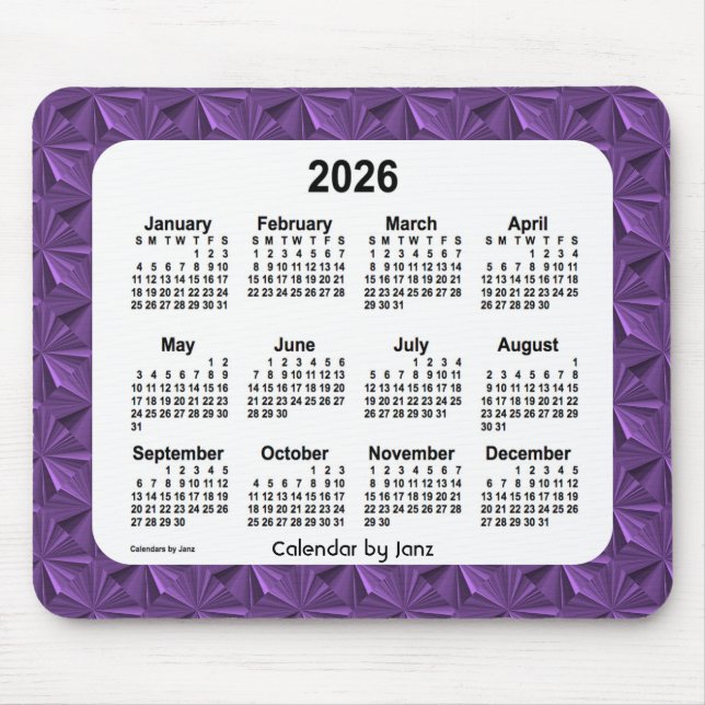 2026 Lila Diamonds Calendar av Janz Mouse Pad Musmatta (Framsidan)