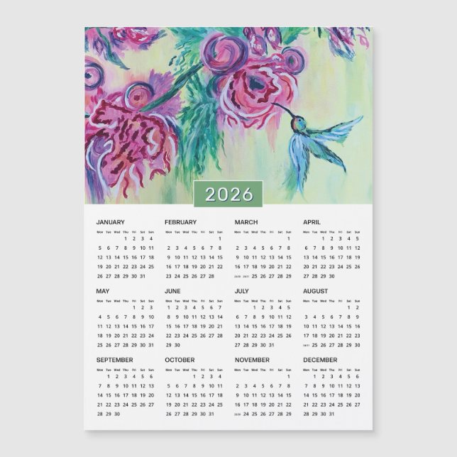 2026 Lila Grönt Hummingbird Painting Calendar (Framsida)