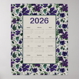 2026 Lila Klematis Blommor Väggkalender Poster