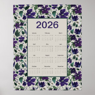 2026 Lila Klematis Blommor Väggkalender Poster