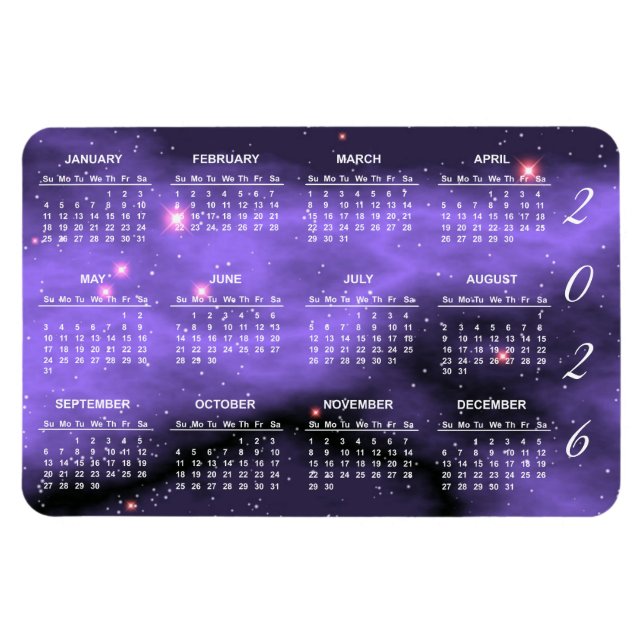 2026 Lila Space Galaxy Calendar Magnet (Horisontell)