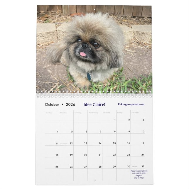 2026 Liz E.'s Pekingese Calendar Kalender (Oct 2026)