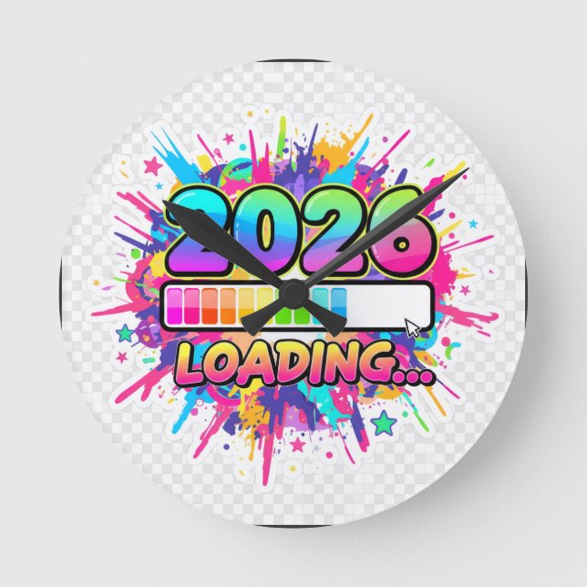 2026 Loading... Progress Bar Sticker Rund Klocka (Framsida)