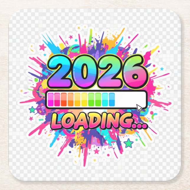 2026 Loading... Progress Bar Sticker Underlägg Papper Kvadrat (Framsidan)