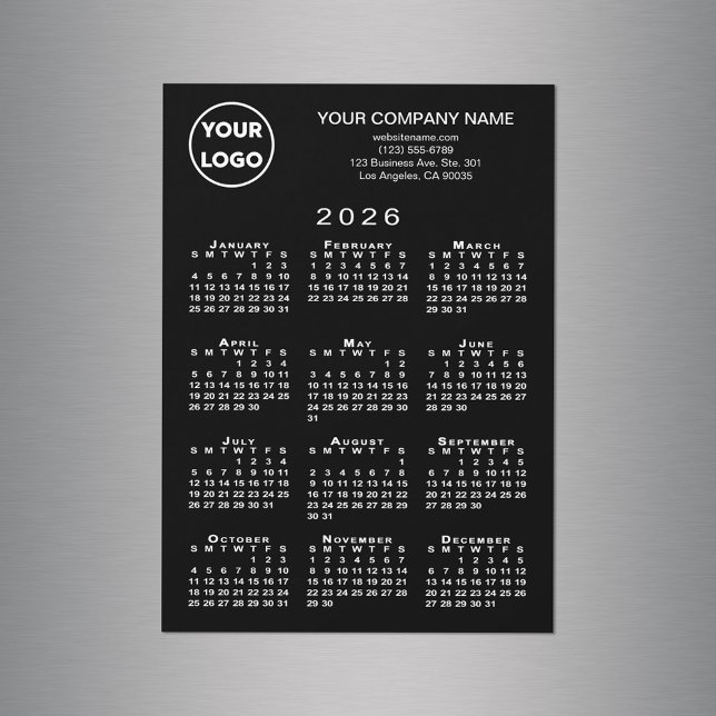 2026-Logotyp i kalendern - svart magnetkort (2026 Calendar Business Logo Text Black Magnet Card, in situ)