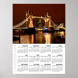 2026 London Kalender, Tower Bridge nattetid / Stor Poster
