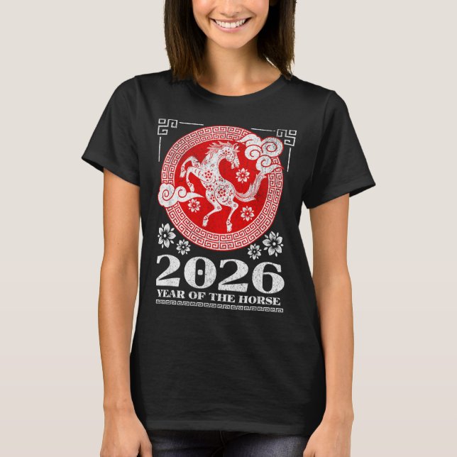 2026 Lunar Chinese New Year Fire Horse  T Shirt (Framsida)