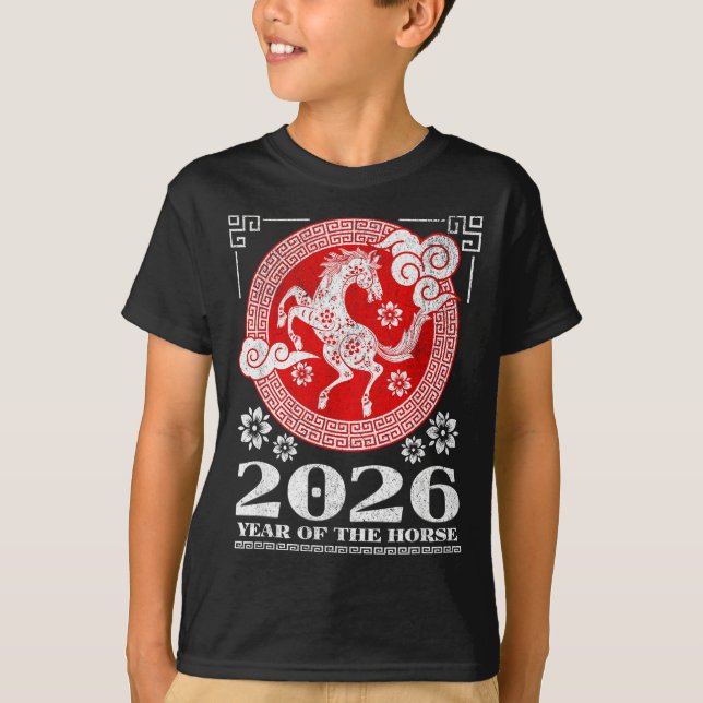 2026 Lunar Chinese New Year Fire Horse  T Shirt (Framsida)