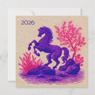 2026 Lunar Horse Zodiac Illustration Julkort