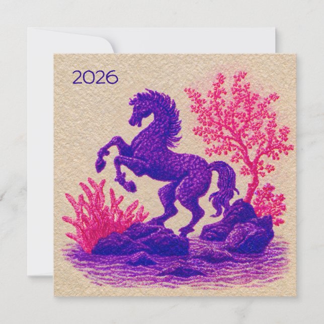 2026 Lunar Horse Zodiac Illustration Julkort (Framsida)