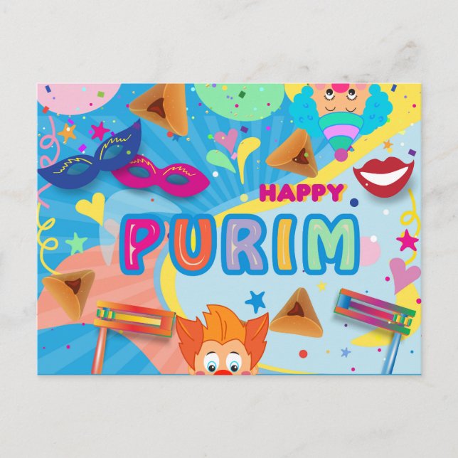 2026 Lycklig Purim-festival Vykort (Framsida)