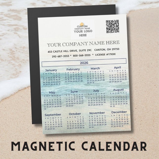 2026 Magnet Calendar Business Namn Logotyp QR-kod (Skapare uppladdad)