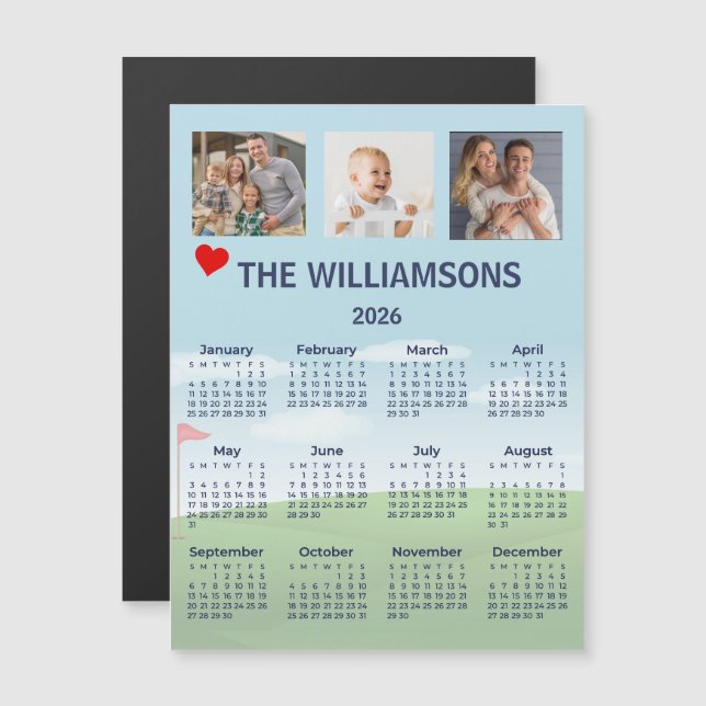 2026 Magnet Photo Calendar Golf Theme (Fram/baksida)