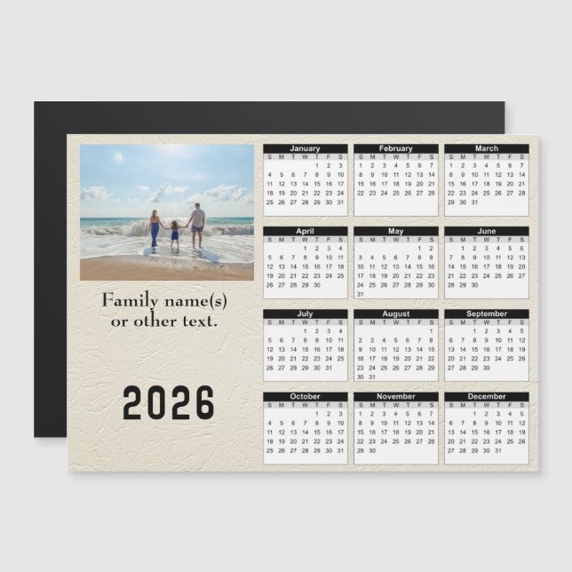 2026 Magnetic Calendar Card personalize with Photo (Fram/baksida)