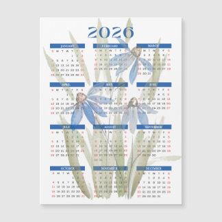 2026 Magnetisk kalender - Blå Daisy - vattenfärg
