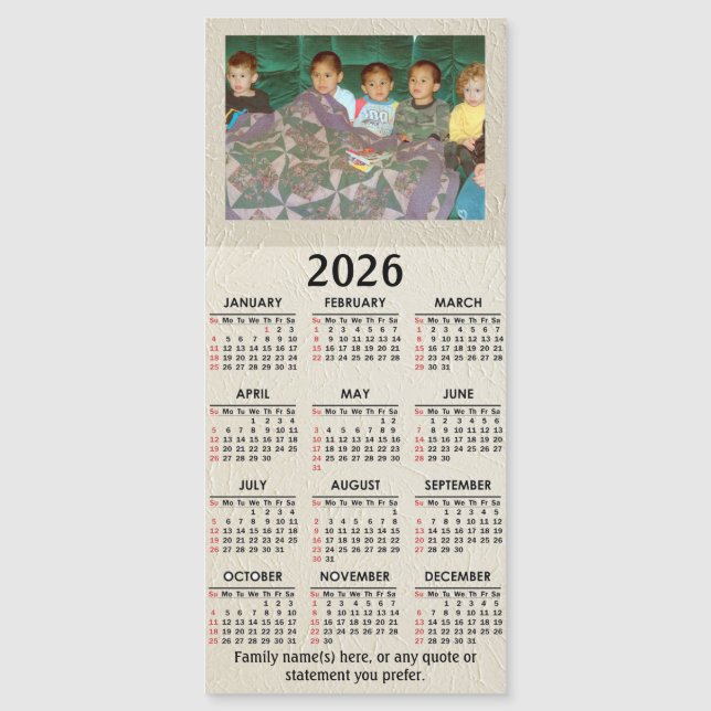 2026 Magnetisk kalender med ditt foto och text (Framsida)