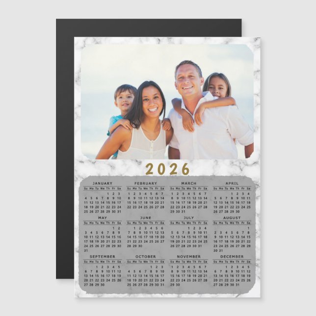 2026 Magnetisk kalender - vit foto (Fram/baksida)