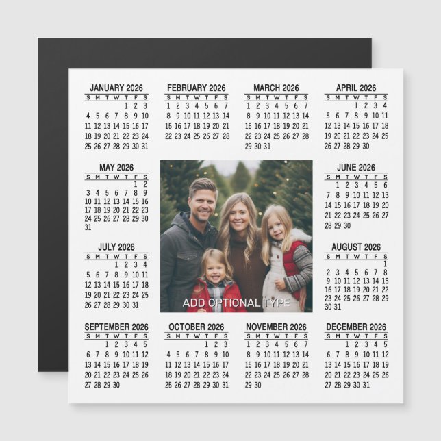 2026 Magnetiskt kalenderkvadrat med foto (Fram/baksida)