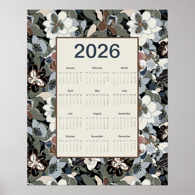 2026 Magnolia Blommig Kalenderväggposter Poster (Framsidan)