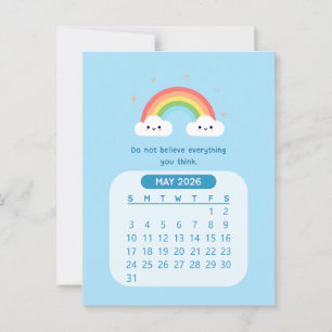 2026 Maj Månadlig Söt Kawaii Motiverande Kalender Vykort