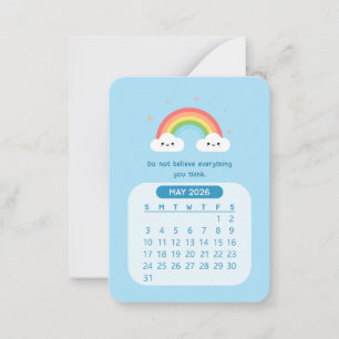 2026 Maj Månadskalender Cute Kawaii Motiverande Anteckningskort