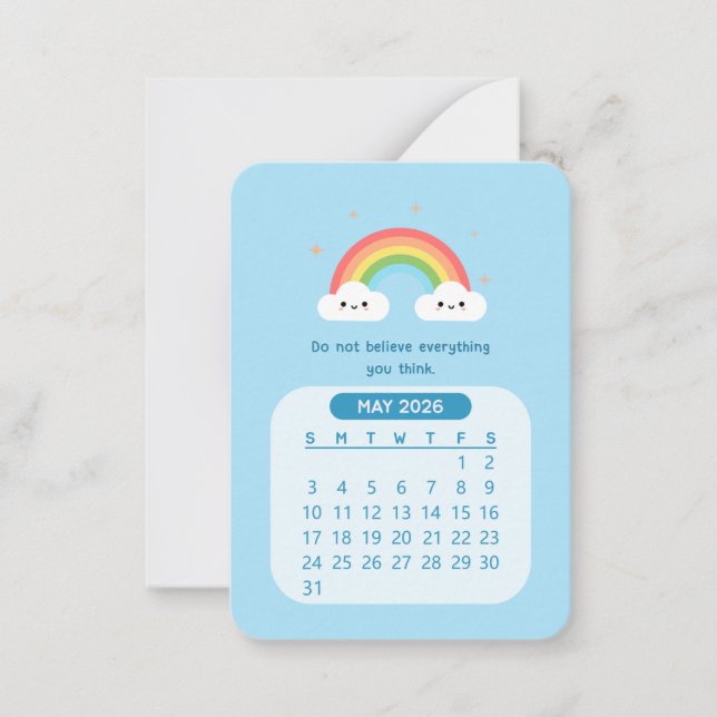 2026 maj Månadsvis Cute Kawaii Motivational Calend Anteckningskort (Framsida)