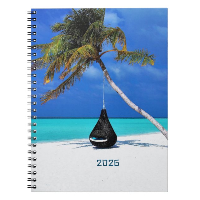 2026 Mål Strand och Palmträd Magnetisk Whiteboard  Anteckningsbok (Framsidan)