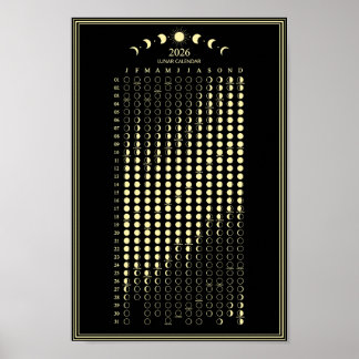 2026 Måne Phase Lunar Cycles Calendar Minimalist Poster