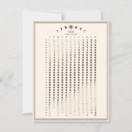 2026 Måne Phase Lunar Cycles Calendar Minimalist Vykort