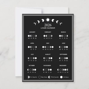 2026 Månfas Kalender Lunar Cykler Minimalistisk Vykort