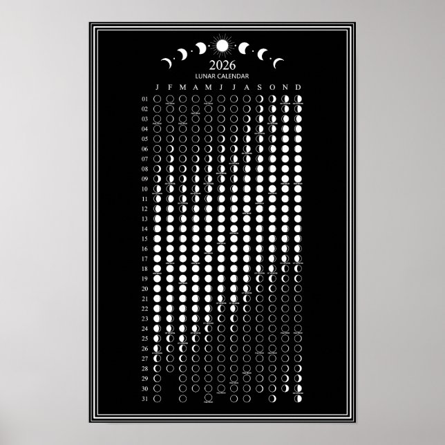 2026 Månfas Lunar Cycles Kalender Minimalist  Poster (Framsidan)