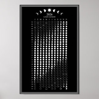 2026 Månfas Lunar Cycles Kalender Minimalist  Poster