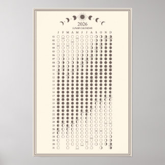 2026 Månfas Lunar Cycles Kalender Minimalist Poster