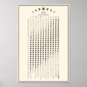 2026 Månfas Lunar Cycles Kalender Minimalist Poster