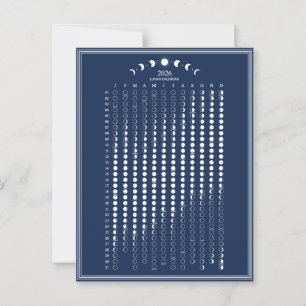 2026 Månfas Lunar Cycles Kalender Minimalist Vykort