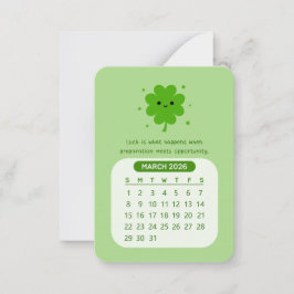 2026 Mars Månatlig Kawaii Motiverande Kalender Anteckningskort