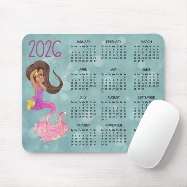 2026 Mermaid Desk Calendar Mouse Pad Musmatta (Med mus)