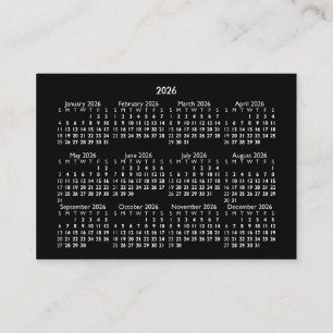 2026 Mini POCKET-kalender SÖNDAGSSTART SVART Visitkort
